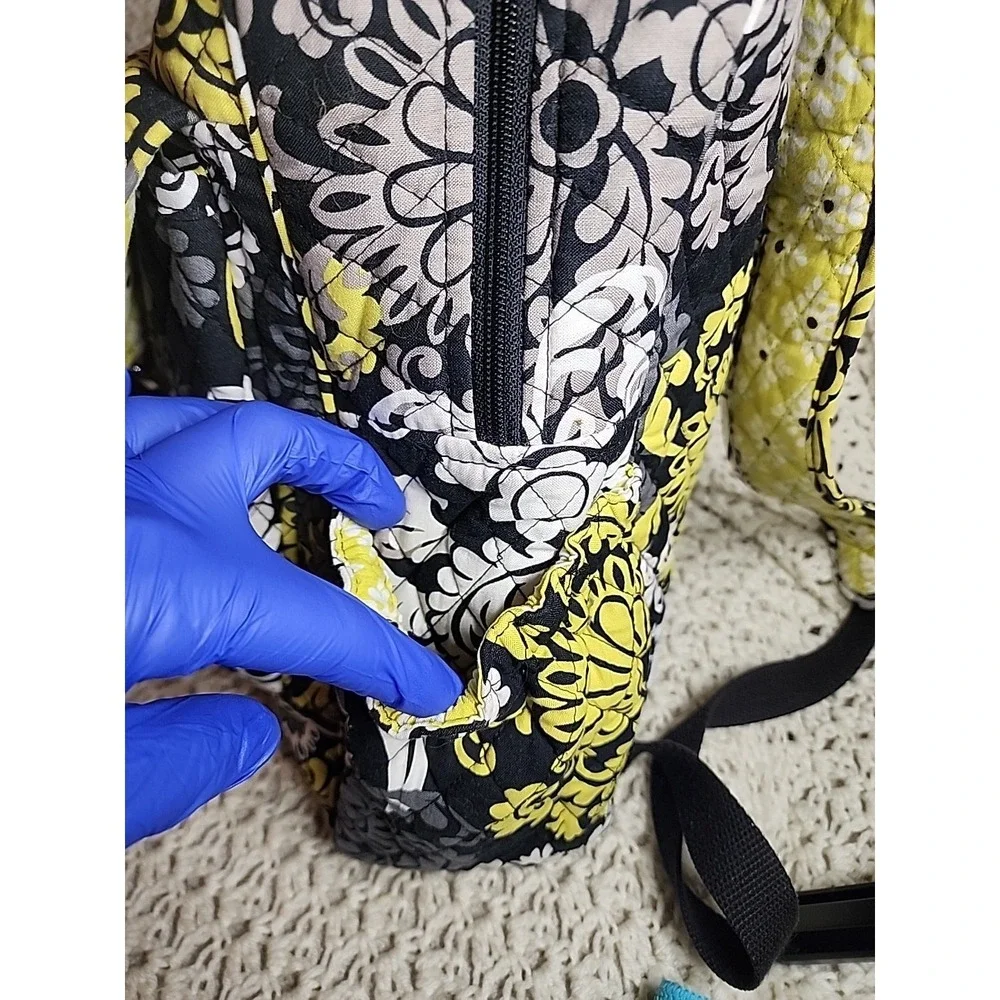 Vera Bradley Backpack Bag Baroque Yellow Black Floral Quilted Pockets Top Handle